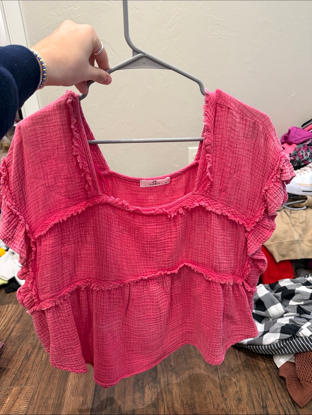Madewell Hot Pink Crinkle Ruffle Tiered Tunic Top